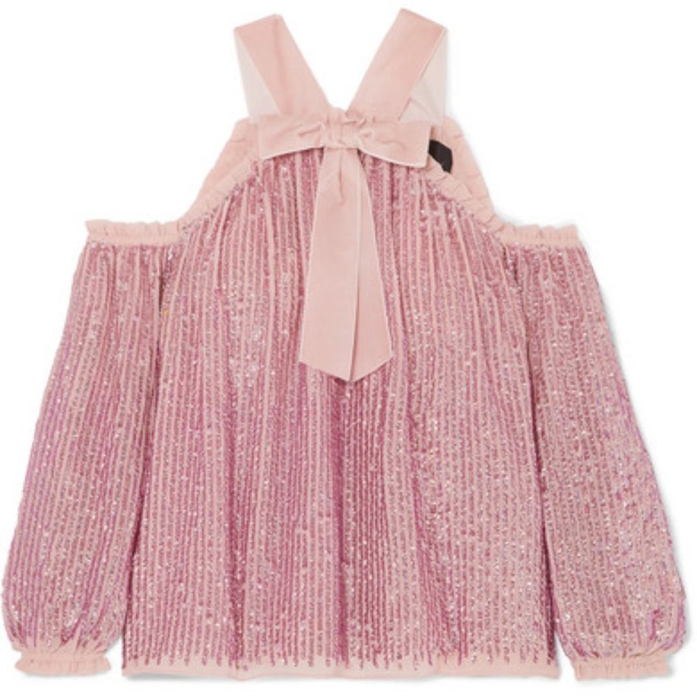 Needle & Thread Pink Silk and Sequin Blouse with B